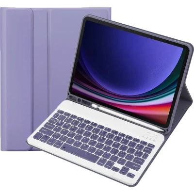 Afbeelding van Case2go Bluetooth Toetsenbord geschikt voor Samsung Galaxy Tab S9/S9 FE (2023) Met stylus pen houder QWERTY Keyboard case Paars