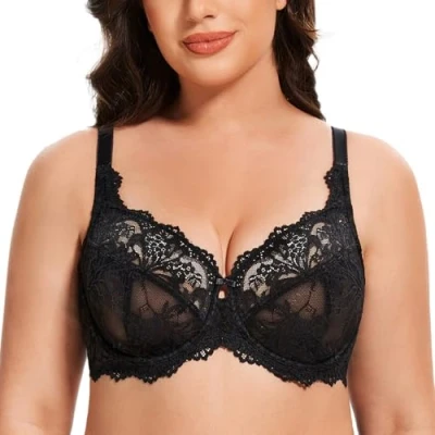 Afbeelding van MELENECA Dames Plus Size Minimizer Bras Full Coverage Lace Underwire BH, zwart, 75H