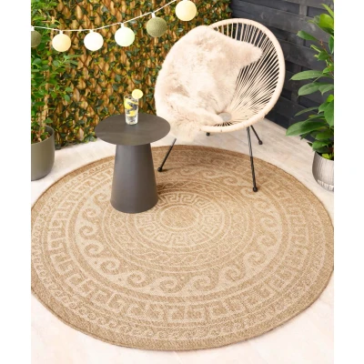 Afbeelding van Jute Buitenkleed Rond Sunset Shores Beige/wit 120 Cm