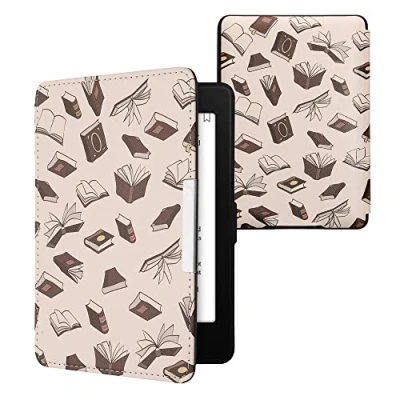 Afbeelding van kwmobile E reader hoesje geschikt voor Amazon Kindle Paperwhite hoes flip case met magnetische sluiting Ereader cover Boeken design in beige / bruin goud