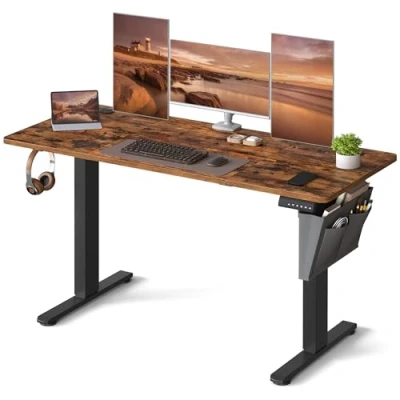 Afbeelding van SONGMICS Elektrisch zit sta bureau, in hoogte verstelbaar 60 x 140 (72 120) cm, 4 geheugenhoogtes, opbergetui, voor kantoor, rustiek bruin en inktzwart LSD134K01