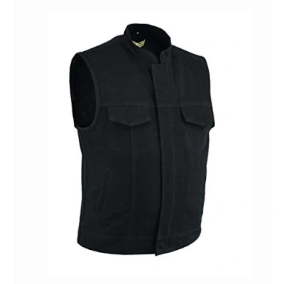 Afbeelding van Leatherick Heren lederen afwerking en zwaar denim gilet in biker stijl met diepe zakken (M)