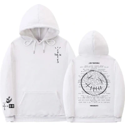 Afbeelding van DLUHOS Travis Scott Hoodies Dubbelzijdig Logo Print Hoodie Mannen Vrouwen Oversized Hip Hop Stijl Sweatshirt Y2K Hood Rapper Trui, wit, L