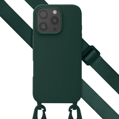 Afbeelding van Apple iPhone 16 Pro Hoesje Siliconen en TPU (zacht) Selencia Softcase/Koordhoesje/Backcover Donkergroen Telefoonhoesje