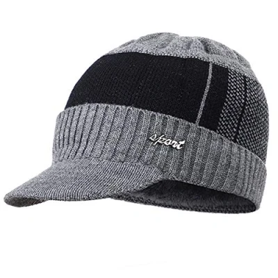 Afbeelding van Yixda Wintermuts voor heren, warme beanie, gebreide muts, pet met schild, grijs, One size