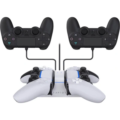 Afbeelding van Raptor Gaming Dubbele Oplader Wit voor PS4/PS5 DualSense Controllers