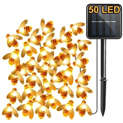 Afbeelding van Solar Garden Lights, Upgrade 50 LED Bee, 7M 8 standen String Light, IP65 waterdichte buitenverlichting, zonne energie verlichting voor thuis, terras, hek, feest, kerst, decoratieve boom (Warm Wit)