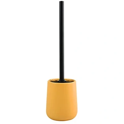 Afbeelding van MSV Toiletborstel in houder/wc borstel Malmo keramiek/rvs saffraan geel/zwart 39 x 10 cm Toiletborstels