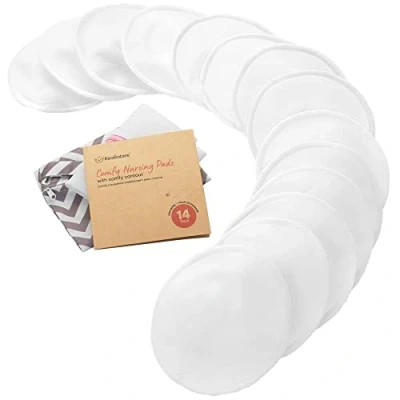 Afbeelding van Biologische Bamboe Borstkompressen 14 Wasbare pads + Waszak Borstvoedingstekels voor Moederschap Herbruikbare Borstvoeding (Soft White, M 10cm)
