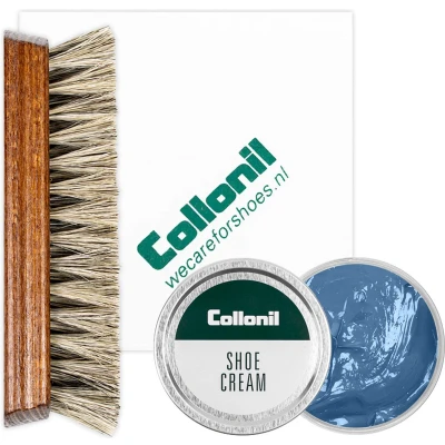 Afbeelding van Collonil Schoenpoets set 3 delig Shoe cream Poetsdoek Borstel Licht blauw