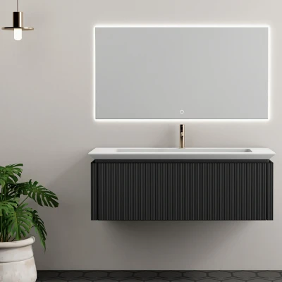 Afbeelding van Aurelie badkamermeubelset 120 cm, 1 lade, wastafel, LED spiegel mat zwart