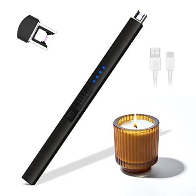 Afbeelding van Rouclo elektrische plasma aansteker, USB oplaadbaar, vlamloze windbestendig, voor het aansteken van kaarsen of gasfornuis (zwart)