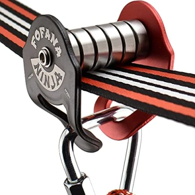 Afbeelding van Fofana Ninja Slider Slackline Katrol Verander Slacklines in Ziplines met het leukste nieuwe accessoire voor je Warrior Obstacle Course Kinderen Gepatenteerd Ontwerp