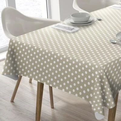 Afbeelding van Wasdoek tafelkleed afwasbaar rechthoekig 140 x 200 cm stippen beige
