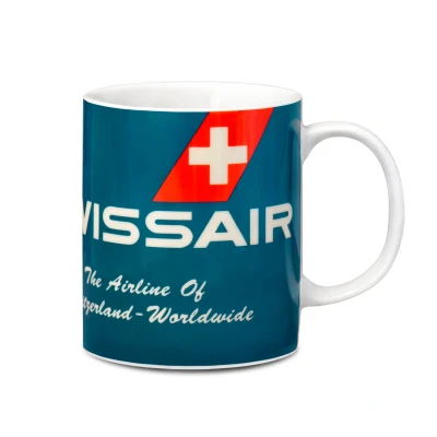 Afbeelding van LOGOSHIRT Airlines Swissair The Airline of Switzerland Porseleinen mokken Koffiemokken blauw Gelicentieerd origineel ontwerp