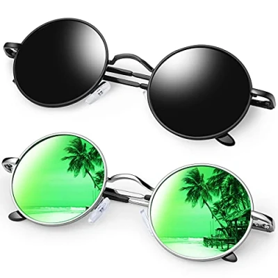 Afbeelding van KANASTAL Zonnebril Ronde Dames en Heren Gepolariseerde Hippie Steampunk Stijl Klassieke Retro Met UV400 Bescherming Unisex Zwart Groen