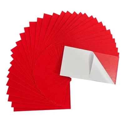 Afbeelding van Zelfklevende viltvellen, zelfklevend vilt, 33 stuks 10 x 20 cm viltlijm, diverse kleuren kleverige achterkant, stijf vilt voor ambachten, doe het zelf naaien schoolprojecten decoratie (rood)