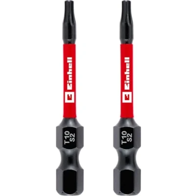 Afbeelding van Originele Einhell Impact bits, 2 delig, 50 mm, T10 (S2 staal, torsiezone, efficiënte krachtoverbrenging, rode gekleurde ring, C 6,3 schacht)