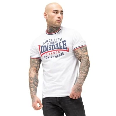 Afbeelding van Lonsdale Schmale Passform Gavrene Tshirt print, Heren, Maat: Small, White navy red