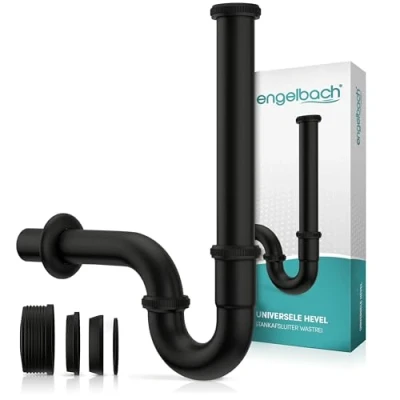 Afbeelding van Engelbach sifon voor wastafel extra lang 200mm in zwart afvoerpijp 1 1/4 inch incl. rubberen manchet universele badkamer met montagevideo