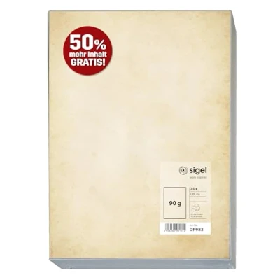 Afbeelding van SIGEL DP983 Vintage motiefpapier, DIN A4, 50 vellen + 25 gratis, aan beide zijden bedrukt briefpapier, 90 g, van duurzaam papier