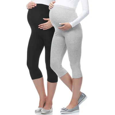Afbeelding van BE Mammy Dames Leggings Zwangerschapskleding Capri Viscose 2Pack 03 2P Zwart/Melee XXL