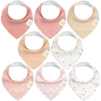 Afbeelding van 8 Stuks Driehoeksdoek Baby Jongen, Meisje Unisex Bandana slabbetjes, Super Absorberende halsdoek Baby, Bio Katoen Sabberslabbetjes (Butterflies)