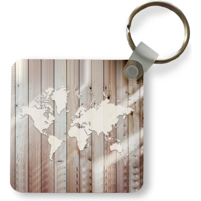 Afbeelding van Sleutelhanger Uitdeelcadeautjes Wereldkaart Wit Hout Plastic