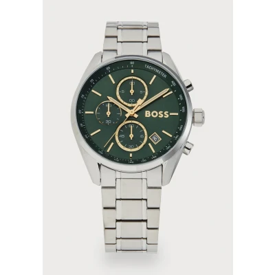 Afbeelding van BOSS Grand PRIX 40 Chronograaf silvercoloured/green, Heren, Maat: One Size, Silver/coloured/green