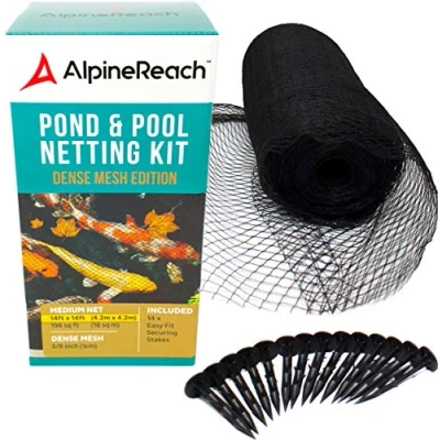 Afbeelding van AlpineReach 4,5m x Vijvernet zwart koi Pond Netting Heavy Duty fijn gaas net cover voor bladeren beschermt vis tegen blauwe reiger vogels katten roofdieren UV bescherming herbruikbaar