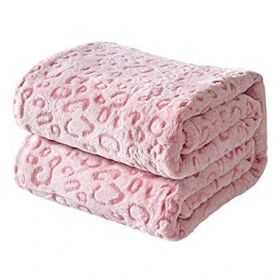 Afbeelding van FY FIBER HOUSE Flanellen fleece luipaardprint deken, super zachte lichtgewicht pluizige plaid voor bank, 230 x 270 cm, roze