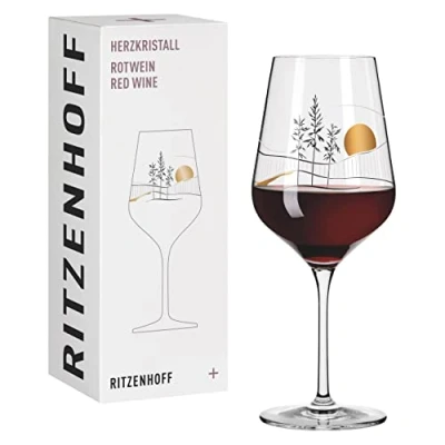 Afbeelding van RITZENHOFF 3001008 rode wijnglas, 500 ml, serie hartkristal nr. 8, glas met Japans motief in roségoud, Made Germany