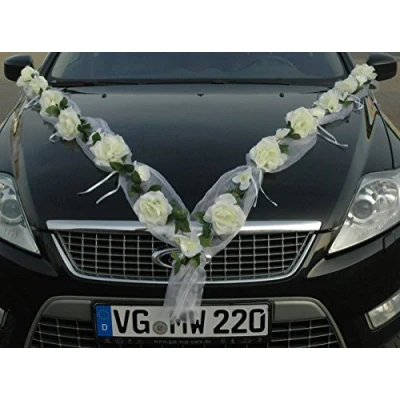 Afbeelding van Rozen slinger auto sieraden bruidspaar roos decoratie autodecoratie bruiloft (roze orchidee wit / wit)