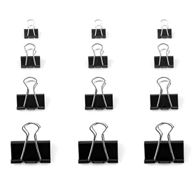 Afbeelding van D.RECT Foldback klemmen, multifunctionele papier, metaal, voor noies, briefpapier, clip, kantoorbenodigdheden, 4 x 12 stuks, zwart, 15/19/25/32mm