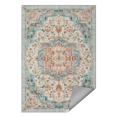 Afbeelding van SONGMICS HOME Vloerkleed 120 x 170 cm Woonkamertapijt Antisliptapijt Traditionele vintage stijl Woonkamer Keuken Hal Eetkamer Machinewasbaar Aquamarijn TAR032Q01