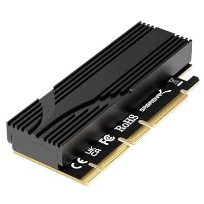 Afbeelding van SABRENT M.2 NVMe SSD naar PCIe x16 gereedschapsvrije add in kaart (AIC) met aluminium koellichaam, adapter voor Gen5 SSD&#039;s 5.0, achterwaarts compatibel eerdere generaties