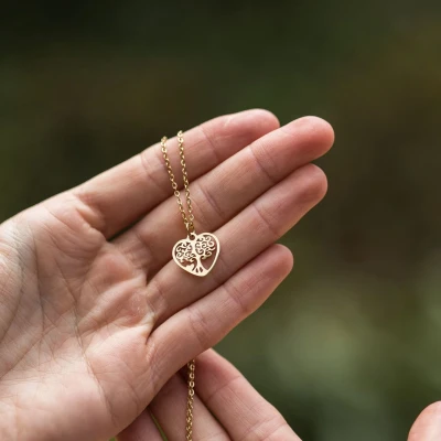 Afbeelding van Zentana Tree of Life Ketting Levensboom Hart RVS Goudkleurig