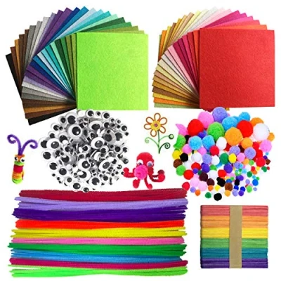 Afbeelding van DOITEM Pijpreiniger pluche Kleurrijke Mini Pompons met Googly Ogen Viltstof 40 Kleuren Viltvellen Polyester 15 x cm Kinderen voor Doe Het Zelfdecoraties, 590 Stuks