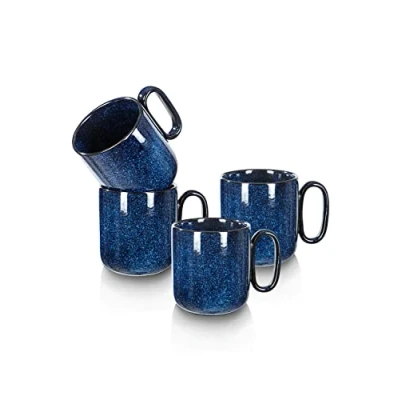 Afbeelding van vicrays Keramische koffiemok set 18oz grote aardewerk mok voor mannen vrouwen unieke geglazuurde porseleinen mokken met handvat koffie latte thee melk cacao van 4 (blauw)