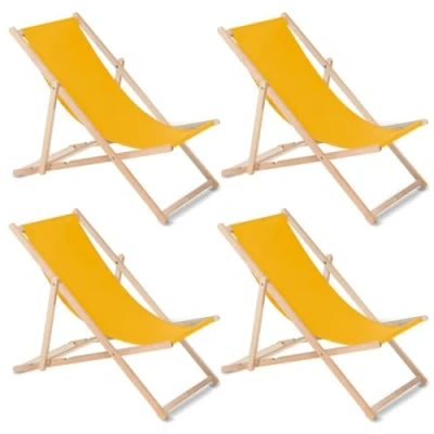 Afbeelding van GreenBlue Set van 4 ligstoelen beuken classic strandstoel Geel