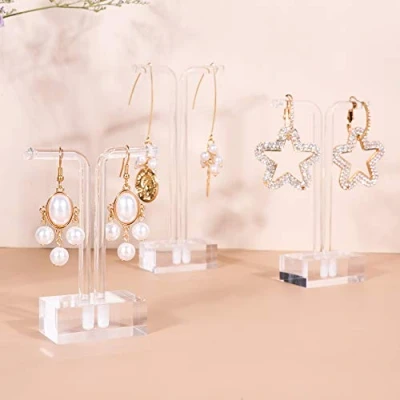 Afbeelding van GemeShou 3 stks acryl T bar oorbel display Stand voor show, retail opknoping houder online zaken, transparante sieraden Fotografie Props 【Acryl Earring 】