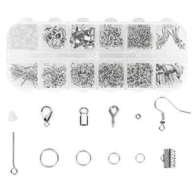 Afbeelding van Sieradenset, 800 stuks, sieraden, knutselaccessoires, starterset met springringen en karabijnsluiting, oorbelhaken, enz., voor doe het zelf knutselbenodigdheden reparatie, halskettingen, armbanden,