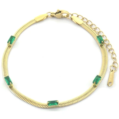 Afbeelding van Armband Dames Zirkonia RVS Verstelbaar 16 21 cm Goudkleurig en Groen