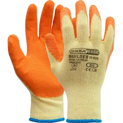 Afbeelding van Oxxa Builder 11 525 werkhandschoen 12 paar M/8 Oranje/geel Latex/polyester Gebreid manchet EN 388:2016
