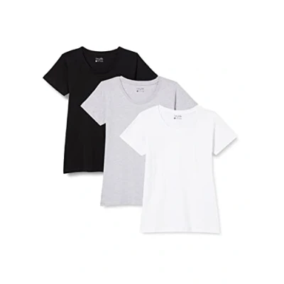 Afbeelding van Berydale Dames T shirt met ronde halsuitsnijding, Zwart/wit/grijs, set van 3, XL
