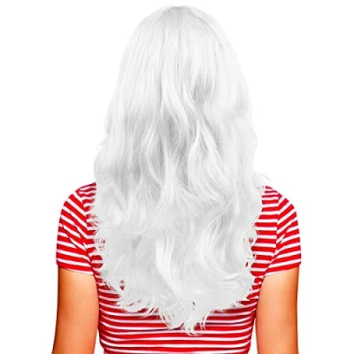 Afbeelding van Hatstar Sexy damespruik, lang haar, krullend, golvend, accessoire voor carnaval en themafeest (wit)