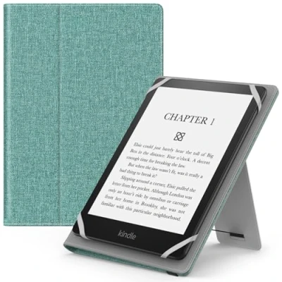 Afbeelding van MoKo Universele hoes voor 6&quot;, 7&quot; Kindle eReaders Fire Tablet Kobo/Voyaga/Sony E Book Tablet, Lichtgewicht PU Lederen Folio Shell Cover Case, met Handriem/Kickstand, Denim Groen