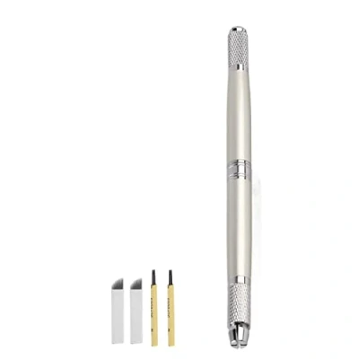 Afbeelding van Boaby microblading pen, roestvrijstalen make up dubbel einde handmatige permanente wenkbrauw tattoo pen + 2 stuks PCD 14 pins ronde naalden