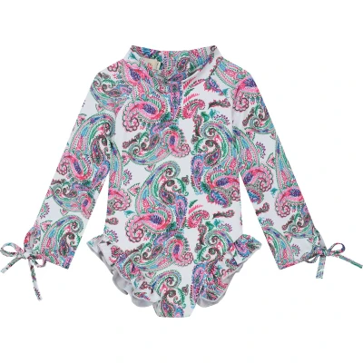 Afbeelding van Supercute badpak paisley wit met lange mouwen, drukknoopjes en ritssluiting maat 98