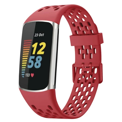 Afbeelding van Siliconen sport bandje met gaatjes voor de Fitbit Charge 5 / 6 Rood imoshion Roze En TPU (zacht)
